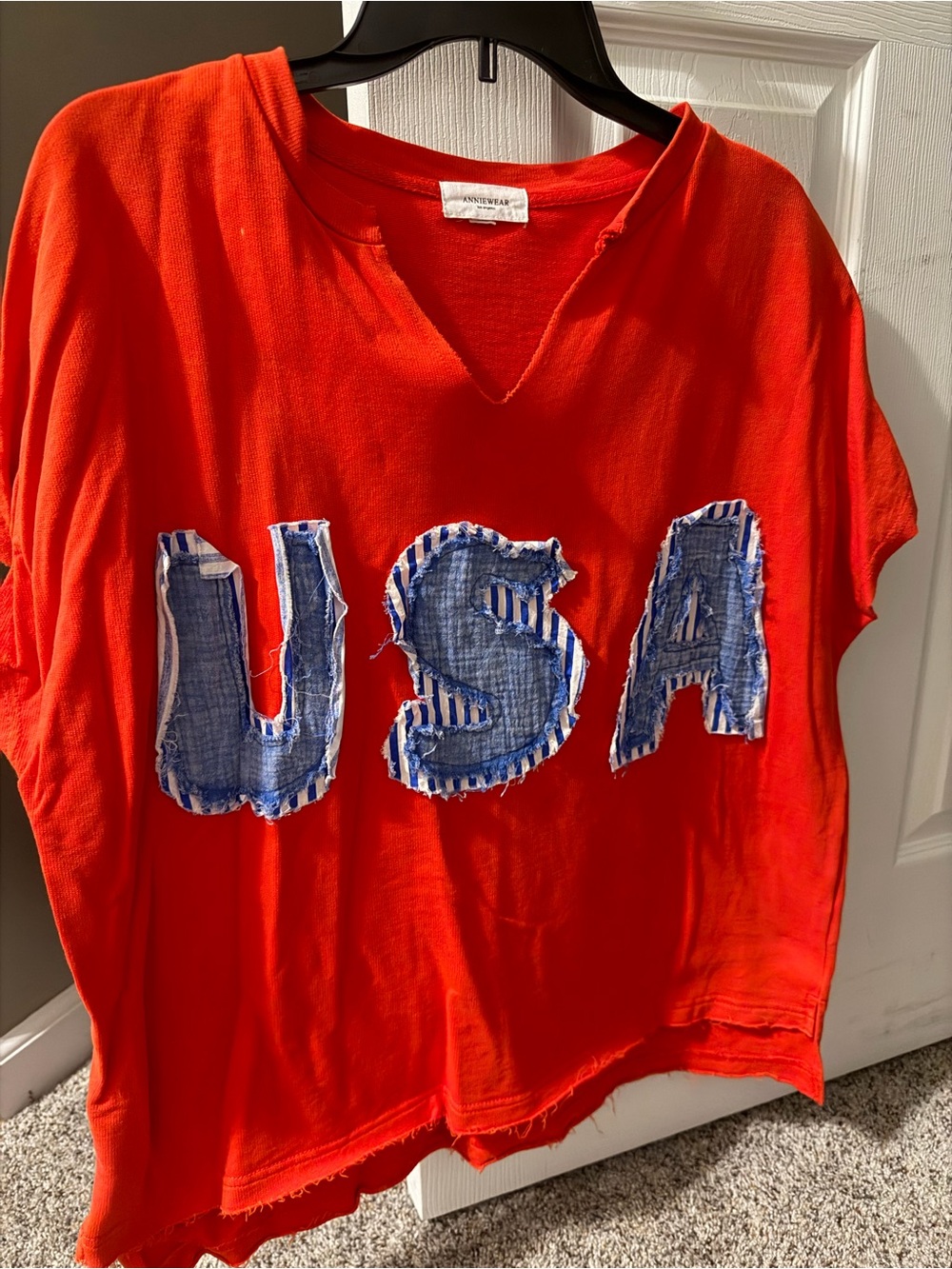 Distressed USA Patch Tee - Bright Red